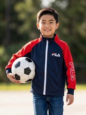 Fila Red And Black Full Zip Soccer Warm Up Jacket Boys Sz 5/6 EUC
